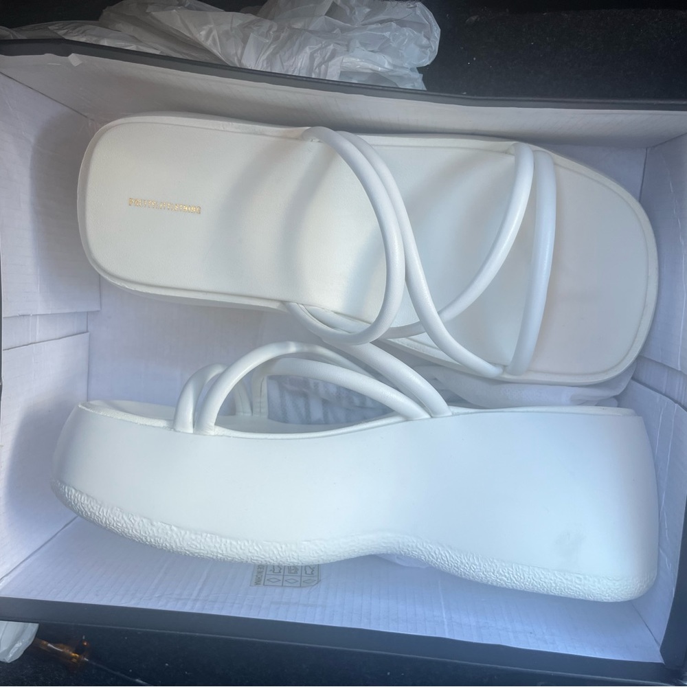 White PU Multi-strap Extreme Platform Mules / Sandals